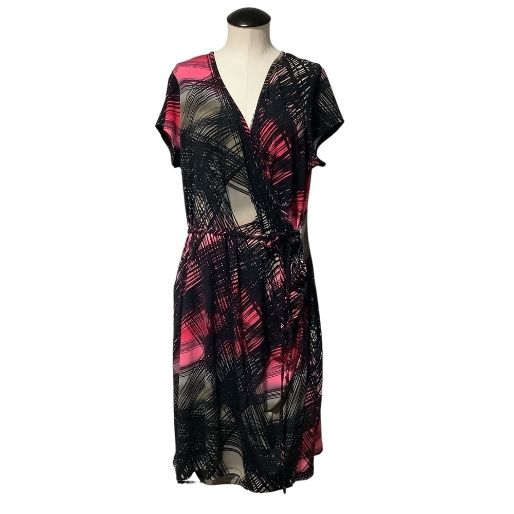 WORTHINGTON Stretch Short Sleeve Wrap Style Abstract Graphic Midi Dress Size 18